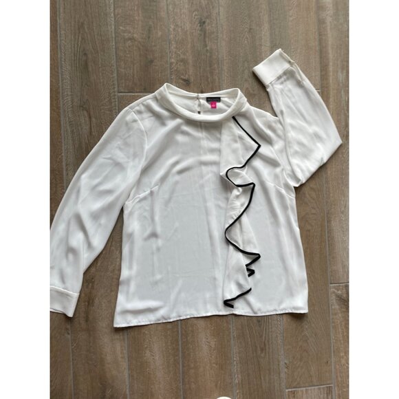 Vince Camuto Tops - Women's Vince Camuto Sheer Cream Ruffle Top Sz L